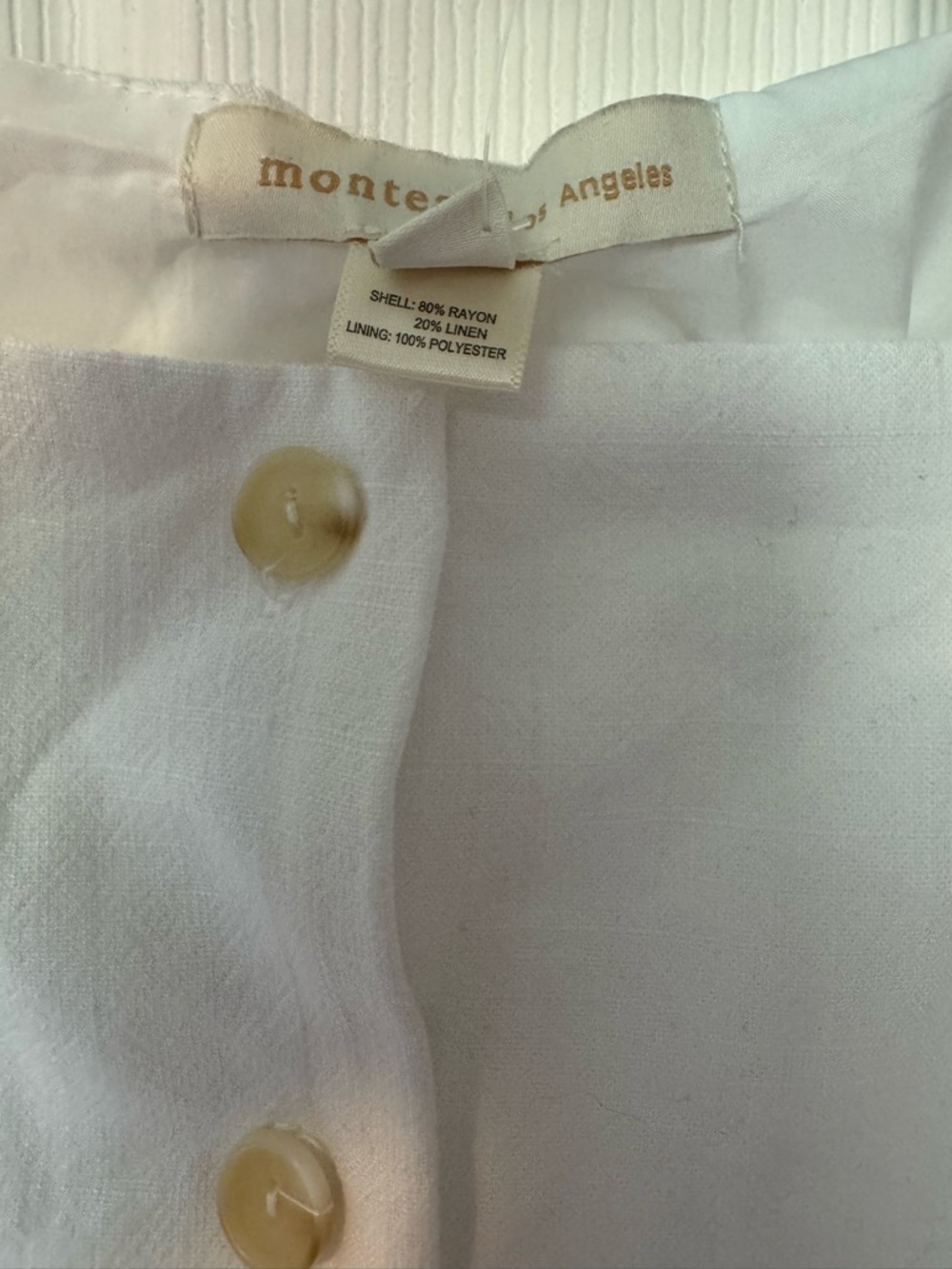 White Button-Front Linen-Blend - Picture 3 of 4